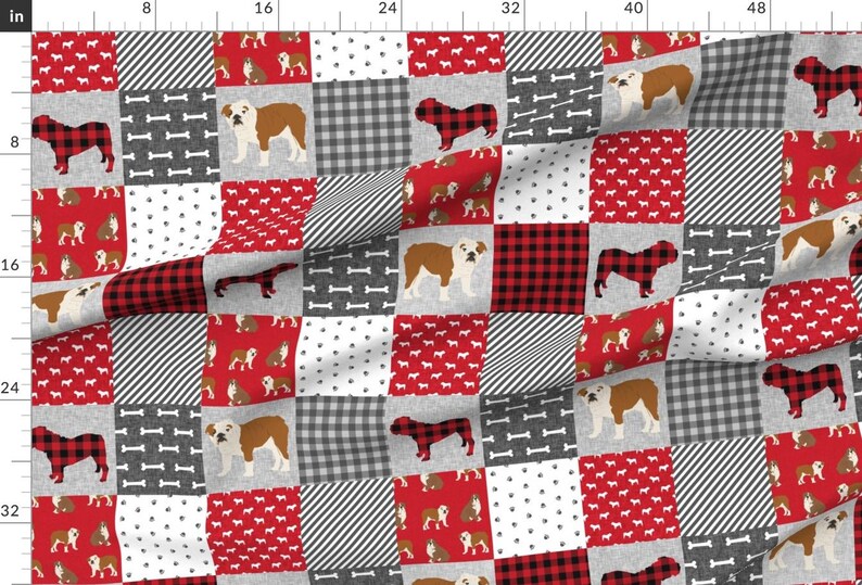 English Bulldog Fabric -English Bulldog Pet Quilt A Fabric Quilt Dog Breed Cheater By Petfriendly-Cotton Fabric By The Yard With Spoonflower imagen 2