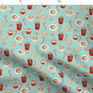 Peppermint Fabric - Peppermint Latte Coffee Christmas Candy Cane - Mint By Charlottewinter - Cotton Fabric By The Yard With Spoonflower