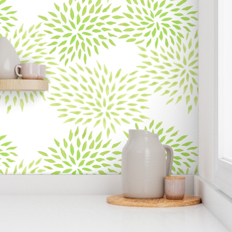 Green Mums Wallpaper Summer Abstract in Moss by Domesticate - Etsy