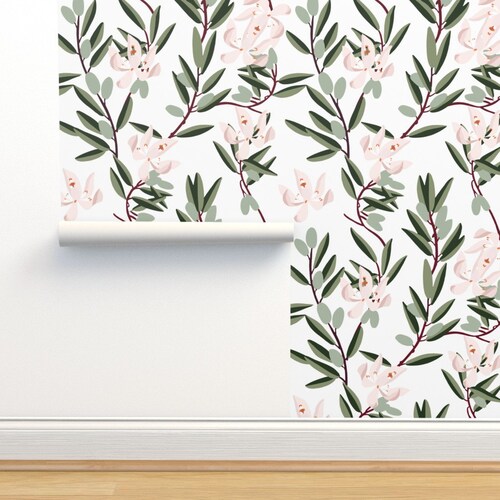 Olive Wallpaper Olive Bloom Pink by Holli Zollinger Green Etsy