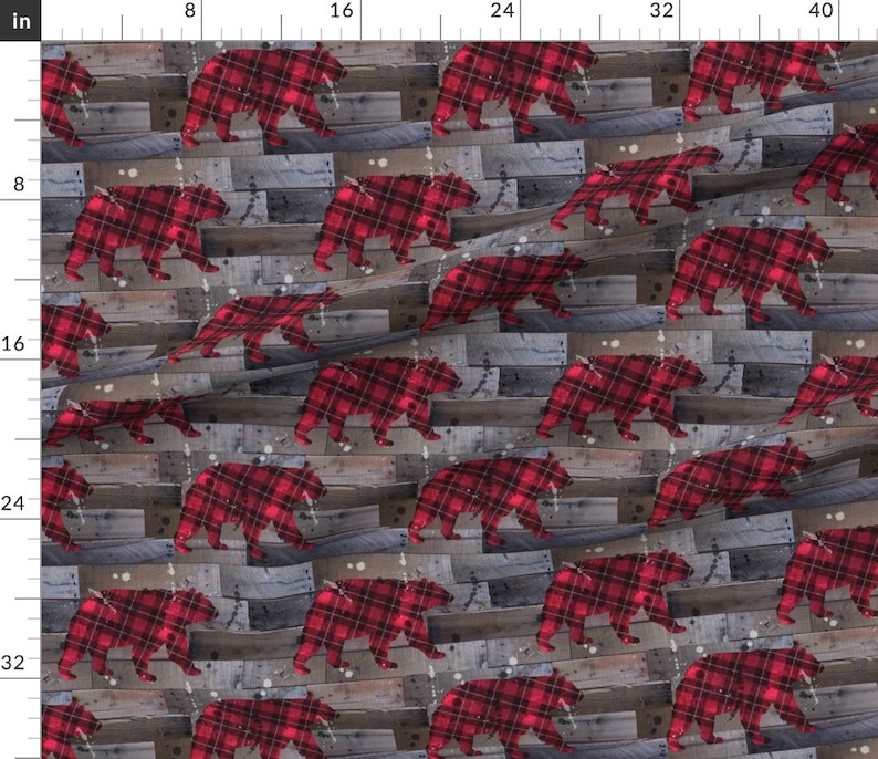 Plaid Rustic Bears Fabric Plaid Bear on Wood by Etsy