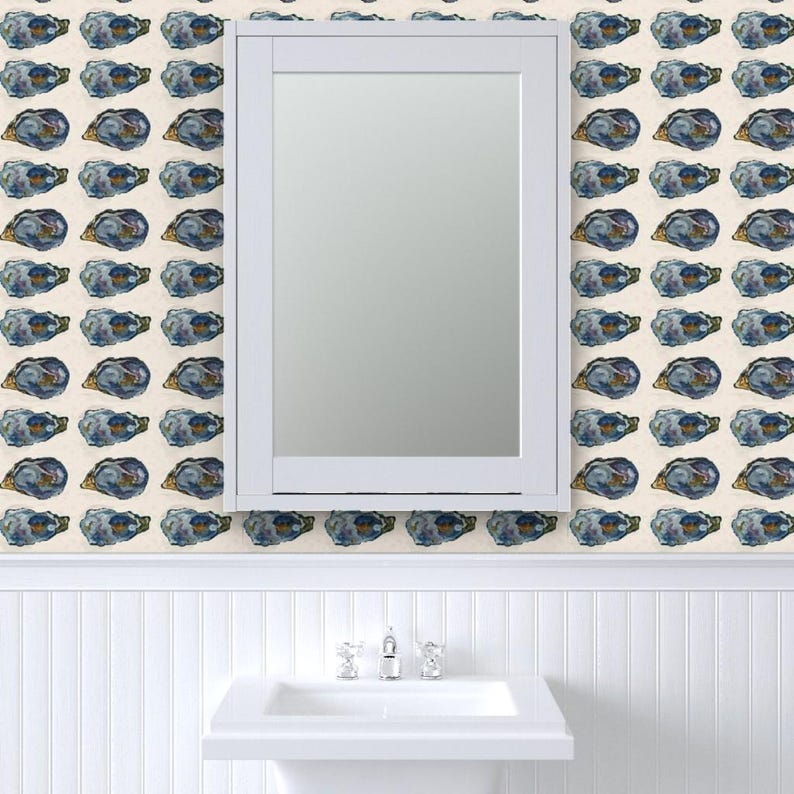 Coastal Wallpaper- Oysters In A Row - 6.35 Inches By Cityette - Beige Blue New England Removable Self Adhesive Wallpaper Roll by Spoonflower image 8