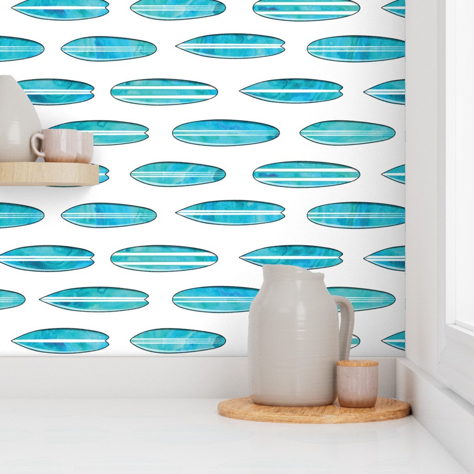 Surf Board Wallpaper Surfboard Watercolor Blue by - Etsy