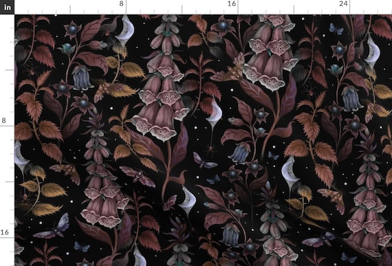 Foxglove Digitalis Fabric - Witch Garden by episodic_drawing - Poisonous Plants Gothic Botanical Spider Fabric by the Yard by Spoonflower