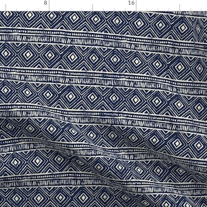 Mudcloth Fabric - Mudcloth // Blue Eggshell // Extra Small By Thinlinetextiles - African Mudcloth Cotton Fabric By The Yard With Spoonflower