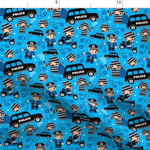 Police Car Fabric - Thiefs Cops And Robbers Police Theme By Littlesmilemakers - Police Car Kids Cotton Fabric By The Yard With Spoonflower