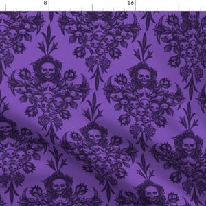 Purple Gothic Damask Fabric - Skull Damask by thecalvarium - Skulls Black Purple Goth Maximalist Victorian Fabric by the Yard by Spoonflower