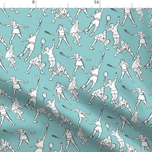 Sports Tennis Fabric - Tennis On Light Blue By Landpenguin - Womens Tennis Cotton Fabric By The Yard With Spoonflower