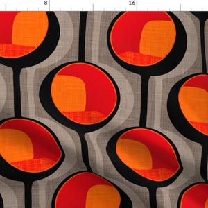 Mod Stuhlstoff - Chair Pod von Spellstone - Midcentury Modern Retro Mod Vintage Stil Orange Grau Baumwollstoff Bulk Stock mit Löffelblume