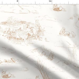 Pooh Soft Honey Fabric - Pooh Toile Honey by at_the_cottage - Nursery Storybook Vintage Toile Tan Fabric by the Yard by Spoonflower