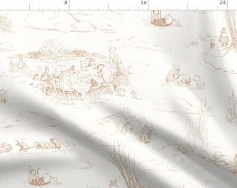 Pooh Soft Honey Fabric - Pooh Toile Honey by at_the_cottage - Nursery Storybook Vintage Toile Tan Fabric by the Yard by Spoonflower