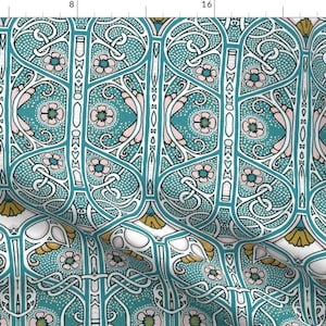 Elegant Fabric - Twisted Tendril Time By Edsel2084 - Elegant Nouveau Victorian Blue Romantic Cotton Fabric By The Yard With Spoonflower