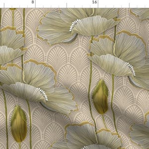 Art Deco Fabric - Deco Poppies Neutral by j9design -  Art Nouveau Neutral Floral Poppy Poppies Beige Gold Fabric by the Yard by Spoonflower