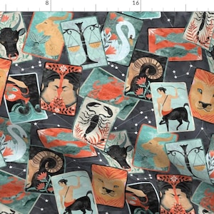 Astrology Fabric - Zodiac Tarot By Michaelzindell - Astrology Star Sign Cards Illustration Cotton Fabric By The Yard With Spoonflower