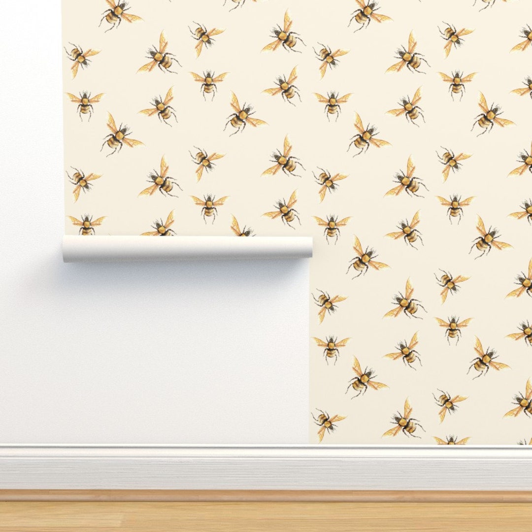 Bee Wallpaper Bee in Golden on Cream Background by - Etsy Australia