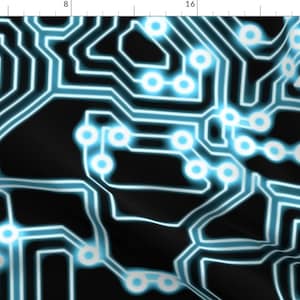 Sci Fi Fabric - Electron Blue Black Random By Bonnie Phantasm - Lightening Bolts Electric Circuit Cotton Fabric By The Yard With Spoonflower