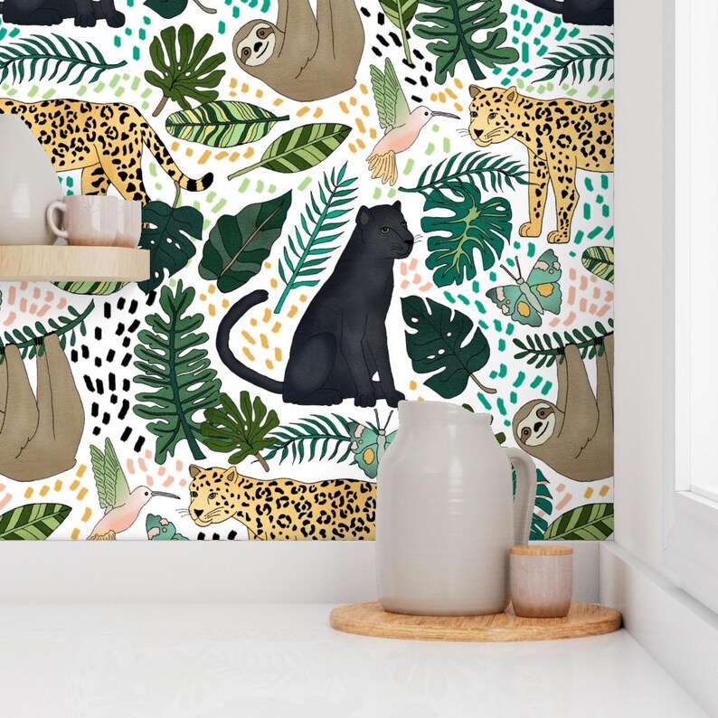 Rain Forest Wallpaper - Emerald Rain Forest Animals By Tangerine-Tane - Custom Printed Removable Self Adhesive Wallpaper Roll by Spoonflower image 7