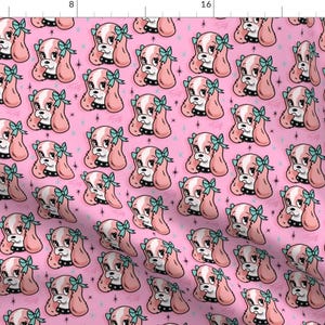 Spaniel Fabric - Sweetie Spaniel-Medium By Miss Fluff - Dog Breed Cocker Spaniel Bows Pink Blue Cotton Fabric By The Yard With Spoonflower