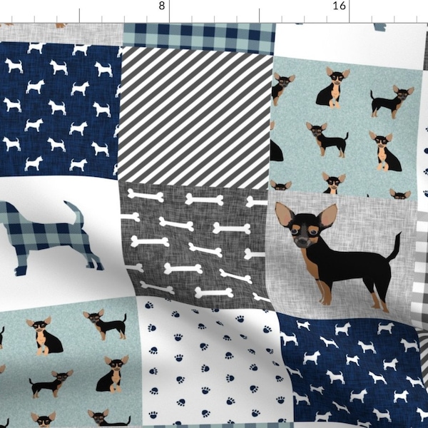 Chihuahua Fabric - Chihuahua Black And Tan Pet Quilt B Cheater Quilt Dog Fabric By Petfriendly - Cotton Fabric By The Yard With Spoonflower