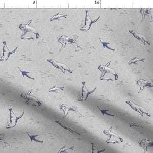 Fishing Seals Fabric - Scatter! By Forestsea - Nautical Sea Lions Animal Neutral Nursery Cotton Fabric By The Yard With Spoonflower