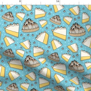 Lemon Pie Fabric - Lemon Meringue By Bettyturbo - Blue and Yellow Dessert Sweets Food Novelty Cotton Fabric By The Yard With Spoonflower