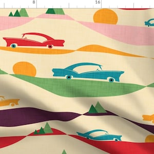 Retro Postcards Roadtrip Travel Fabric - Retro Road Trip By Bruxamagica - Retro Postcards Cotton Fabric By The Yard With Spoonflower