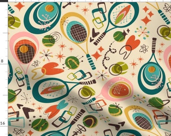 Mod Retro Tennis Fabric - Mid-century-tennis by raghda_s - Mcm Sports Court Sport Games Sporty Rackets Fabric by the Yard by Spoonflower