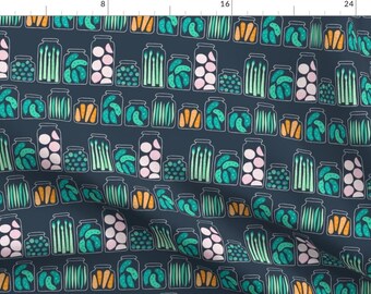 Pickled Veggies Fabric - Pickled Veggies On A Shelf Dark By Heleen Vd Thillart - Pickled Veggies Cotton Fabric By The Yard With Spoonflower