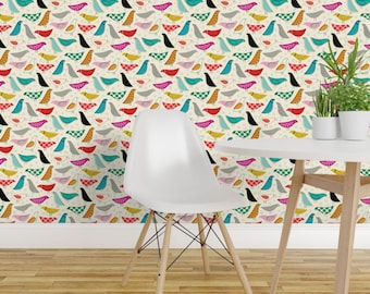 Bird Wallpaper - A Nod To The House Bird By Katerhees - Cream Pink Blue Custom Printed Removable Self Adhesive Wallpaper Roll by Spoonflower