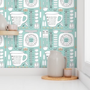 Retro Kitchen Wallpaper - Retro Kitchen Charts By Mulo Marrone - Baking Custom Printed Removable Self Adhesive Wallpaper Roll by Spoonflower