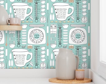 Retro Kitchen Wallpaper - Retro Kitchen Charts By Mulo Marrone - Baking Custom Printed Removable Self Adhesive Wallpaper Roll by Spoonflower