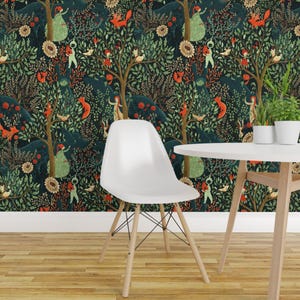 Fairy Tale Removable Peel and Stick Wallpaper - Enchanted Forest Foxes - Wall Art Wall Decor - Whimsical Wonderland by gaiamarfurt image 4