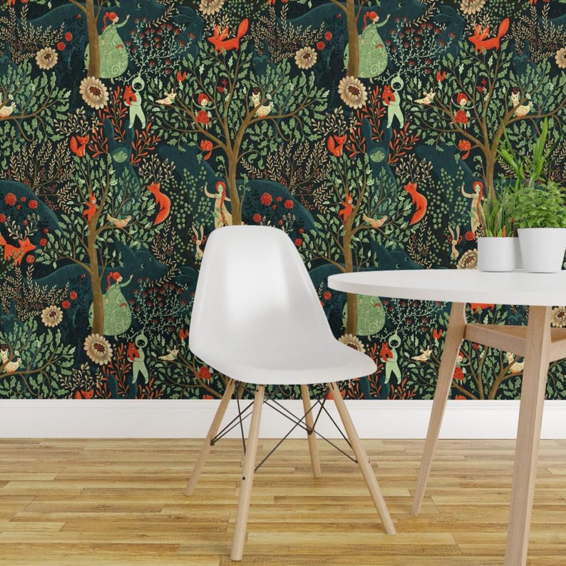 Fairy Tale Removable Peel and Stick Wallpaper - Enchanted Forest Foxes - Wall Art Wall Decor - Whimsical Wonderland by gaiamarfurt image 4