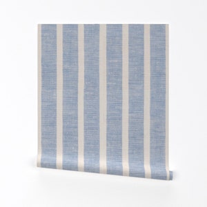 Ticking Wallpaper - Blue Linen Towel Vertical By Everindie - Blue Custom Printed Removable Self Adhesive Wallpaper Roll by Spoonflower
