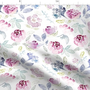 Watercolor Floral Fabric - Watercolour Florals Vintage Faded On White Large By Sylviaoh - Floral Cotton Fabric By The Yard With Spoonflower