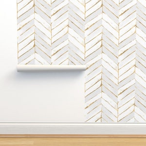 Glam Chevron Wallpaper Chevron Painterly by crystal_walen Herringbone White Oversized Removable Peel and Stick Wallpaper by Spoonflower image 4