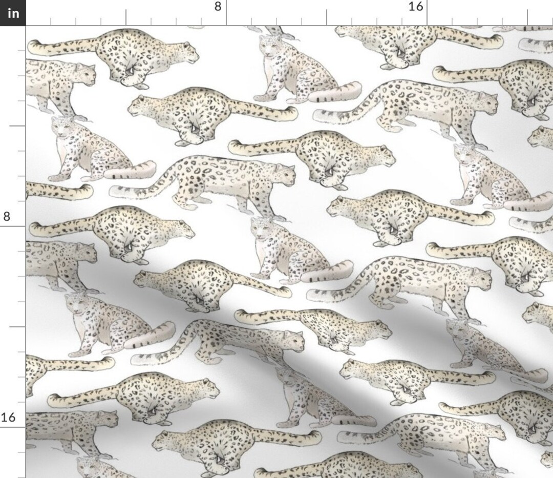 Nursery Animal Fabric Snow Leopard on White by Landpenguin Etsy
