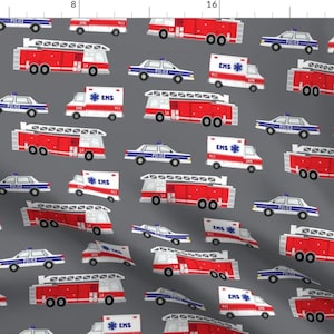Ambulance Fabric - (Large Scale) First Responders Vehicles By Littlearrowdesign - Ambulance Gray Cotton Fabric By The Yard With Spoonflower