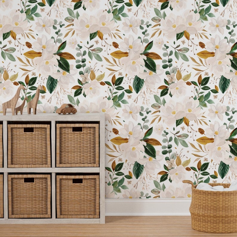 Magnolia Floral Wallpaper Magnolia Oversized by Karolina - Etsy