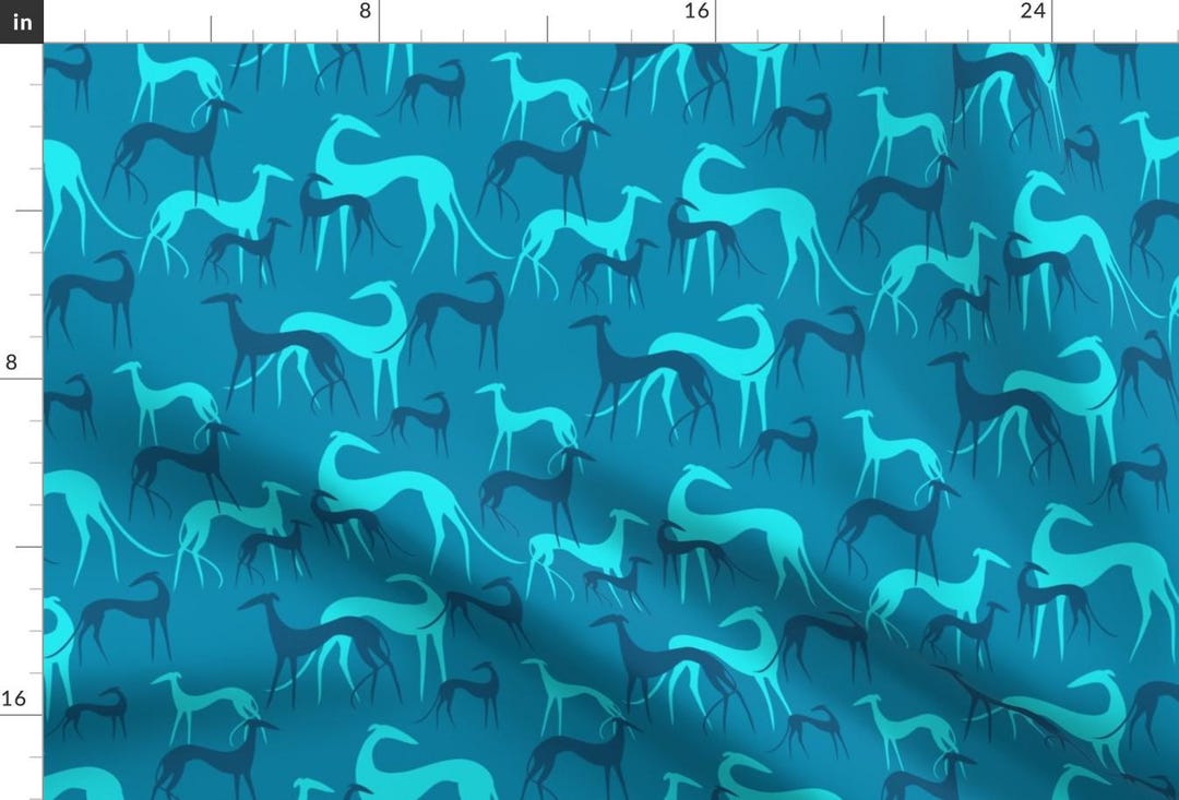 Greyhound Fabric - Sighthounds Ocean by Lobitos - Greyhound Dog Breed ...