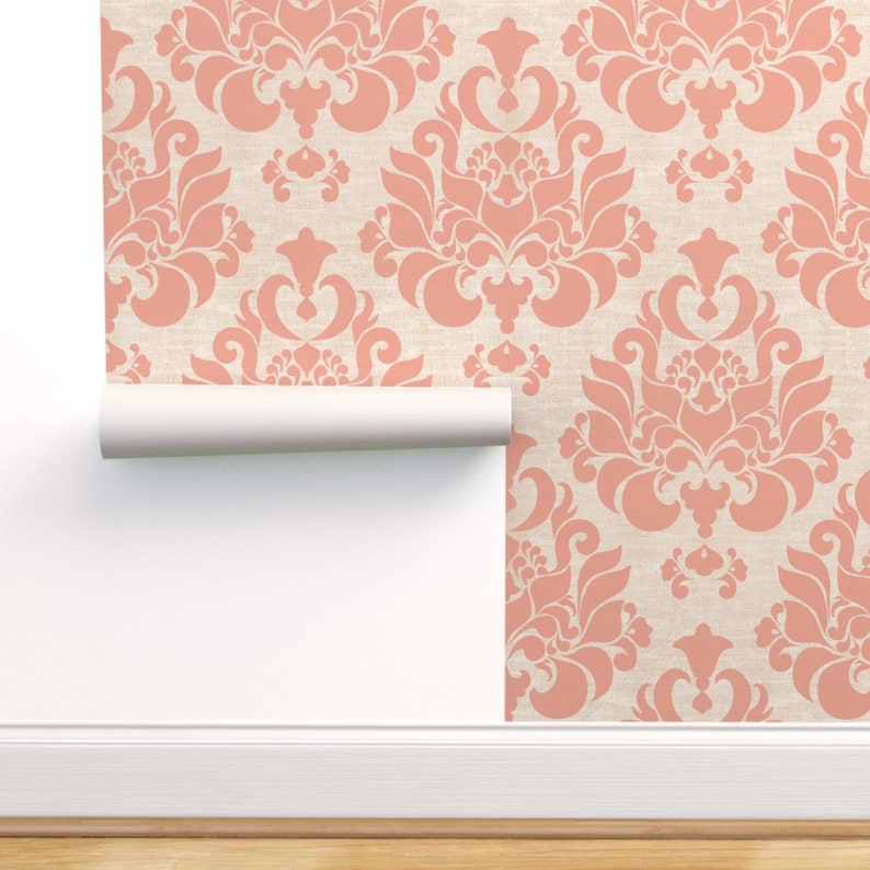 Damask Wallpaper Victorian Pink Damask By Mintedtulip Etsy