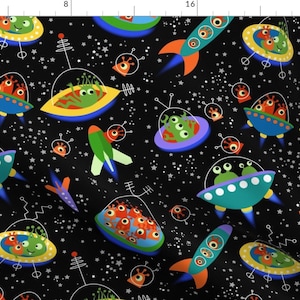 Spaceship Aliens Fabric - Cruising The Nebula Highway By Vo_Aka_Virginiao - Kid's Space Alien Cotton Fabric By The Yard With Spoonflower