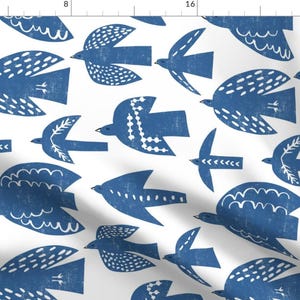 Birds Fabric - Free Birds (Blue) By Pattyryboltdesigns - Blue Folk Art Danish Scandinavian Mod Cotton Fabric By The Yard With Spoonflower