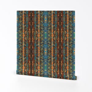 African Wallpaper - African Sunrise By Floramoon - Red Orange Blue Stripes Home Decor Removable Self Adhesive Wallpaper Roll by Spoonflower