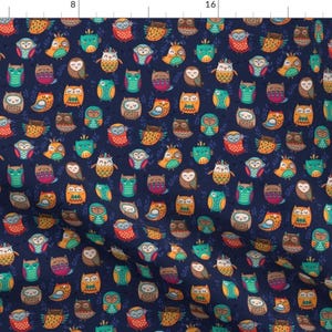 Owls Bird Animal Fabric - Night Owls By Penguinhouse - Owls Animal Patterned Illustration Cotton Fabric By The Yard With Spoonflower