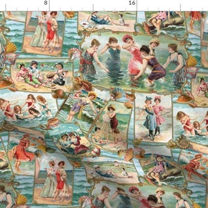 Vintage Beach Fabric - Bathing Beauties By Carolyn Grossman - Summer Vintage Beach Women Cotton Fabric By The Yard With Spoonflower