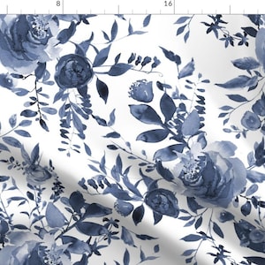 Indigo Floral Fabric - Blue And White Florals by shopcabin - Blue Flowers Floral Navy Indigo Nursery Boho Fabric by the Yard by Spoonflower