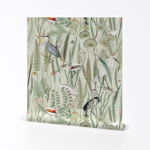 Coastal Wallpaper - Herons In Marsh By Down River Homegoods - Light Green Swamp Bird Removable Self Adhesive Wallpaper Roll by Spoonflower image 2