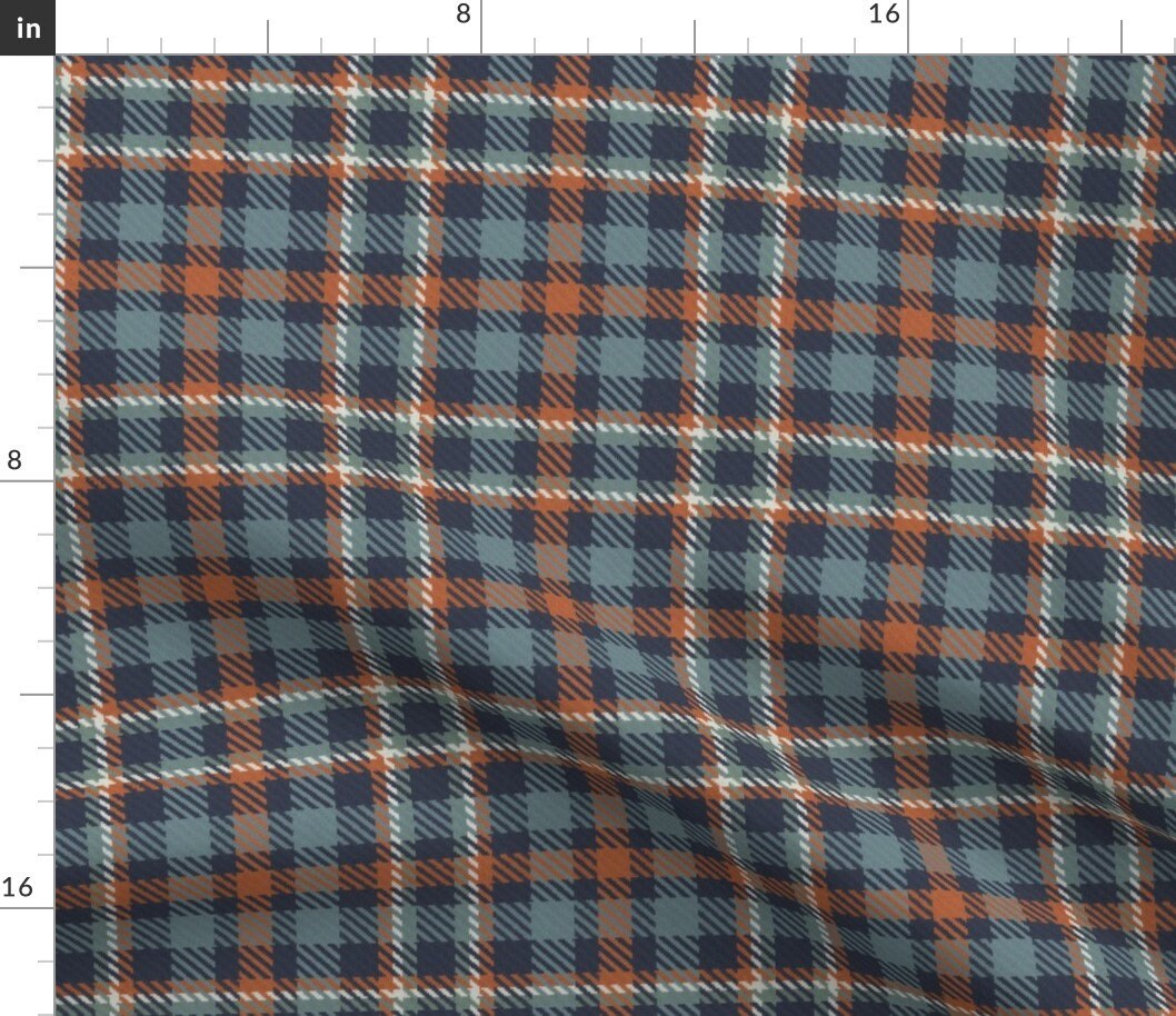 Cotton Flannel Stitched Patchwork Plaid Squares in Red Navy Orange Brown  White 42 Wide Cotton Flannel Fabric by the Yard (D270.10)