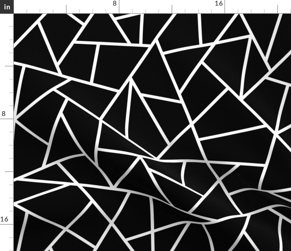 Black White Geometric Fabric Abstract Geometric White on - Etsy